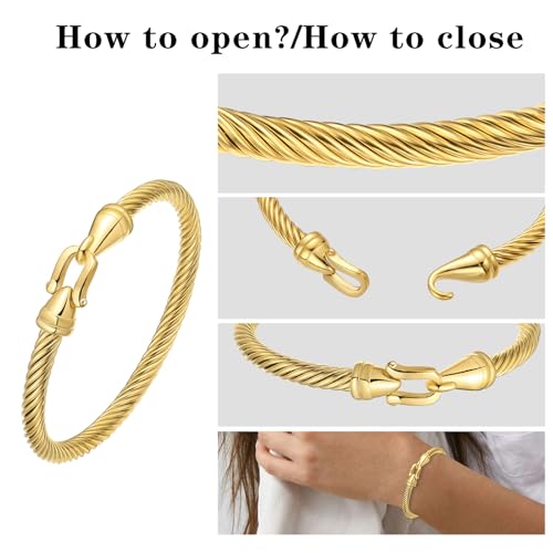 Stainless Steel Twisted Cable Wire Bracelets with Hook Clasp Stylish Roman Digital Bangle Bracelet for Women4