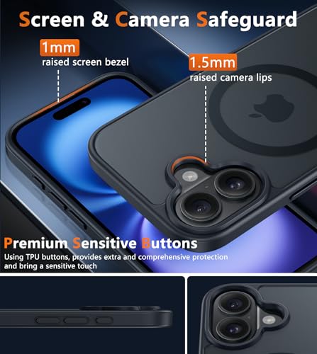 Image of FNTCASE for iPhone 16 Plus Case [Compatible with Magsafe] Translucent Matte Cases with [Screen Protector] Military Grade Shockproof Protective Phone Cover - Black