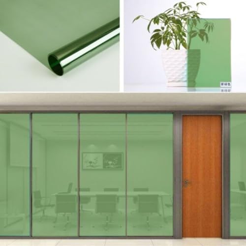 Image of CREON One Way Window Film, Privacy Window, UV Blocking, Non-Adhesive Static Cling Heat Control Reflective Glass Film for Home and Office 20x180 (Inch), Green- Film