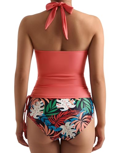 MOOSLOVER Women Halter Plunging Tankini Swimsuits High Waisted Two Piece Bathing Suits Swimwear2