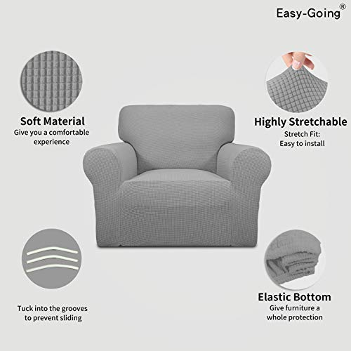Image of Easy-Going Stretch Chair Sofa Slipcover 1-Piece Couch Sofa Cover Furniture Protector Soft with Elastic Bottom for Kids, Pet. Spandex Jacquard Fabric Small Checks (Chair, Light Gray)