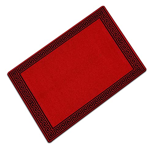 Door Mats Indoor Non Slip Mat Carpet Runners for Hallways Geometrical Border Low Profile Washable Runner Rug for Kitchen, Front Door Hall Hallways Living Room (50 x 80 cm, Red Black)