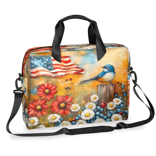 Bolso para portátil impermeable 16 pulgadas flores bandera USA miniatura 1