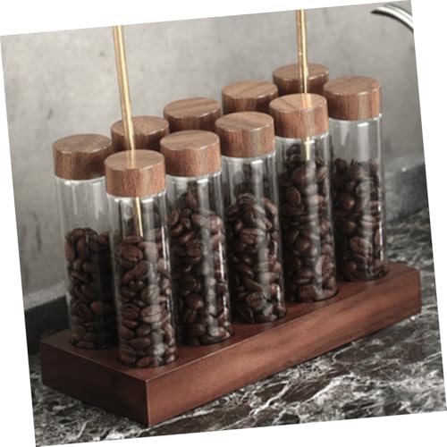 Tubo de vidrio para almacenamiento de granos de café con base de madera miniatura 3
