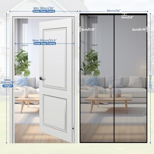 Velway Zanzariera Magnetica Per Porta Finestra - 90 X 210 Cm Tenda Zanzariera Con Magneti, Rete Fine Traspirante, Si Chiude Da Sola, Facile Da Installare, Zanzariere Per Finestre E Porte Da Balcone - 2