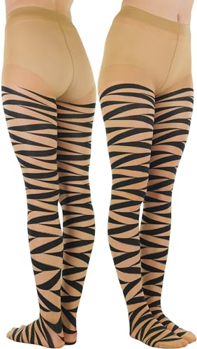 Image of ToBeInStyle Women's Strappy Zig Zag Lace Up Bandage Print Fashion Goth Tights