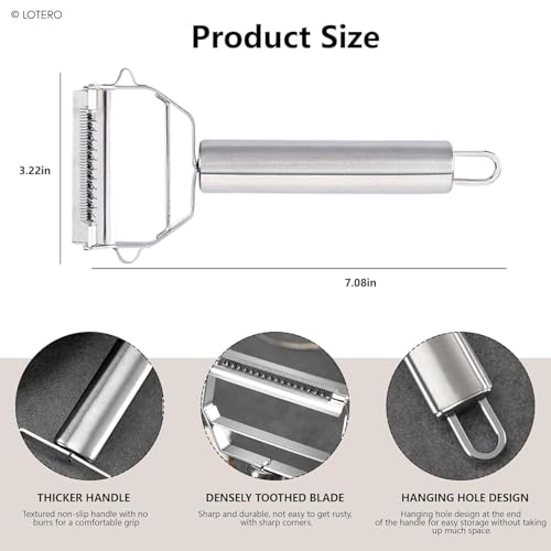Image of LOTERO Peeler for Vegetables and Fruits | Stainless Steel 2-in-1 Vegetable Peelers for Kitchen | Sharp Dual Blade, Slicer, Shredder, Grater | Julienne Peeler for Potatoes, Carrots, Salad Cutter & More