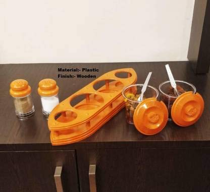Image of Nabhya Complete Dining Table Set of Pickle Jars, Salt and Pepper Dispenser, Toothpick Holder and Spoon Holder(Wooden Look Design, Plastic) (StarCruz)