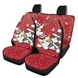 BIGCARJOB サンタ帽 ニャンコ シートカバー クリスマス 猫 レッド cats 雪片 可愛い フルセット 汎用 洗濯可能 取り付け簡単 車シートカバー 伸縮性 汚れ防止 車内 インテリア シート保護 軽/普通車適用