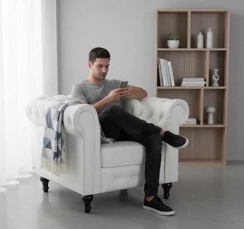 Sillón Cuero Sintético Blanco Plegable miniatura 1