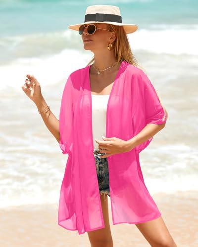 Pinup Fashion Kimono Cover Ups Swimwear Women - Cardigan Sheer Swimsuit Chiffon Open Front Coverup4