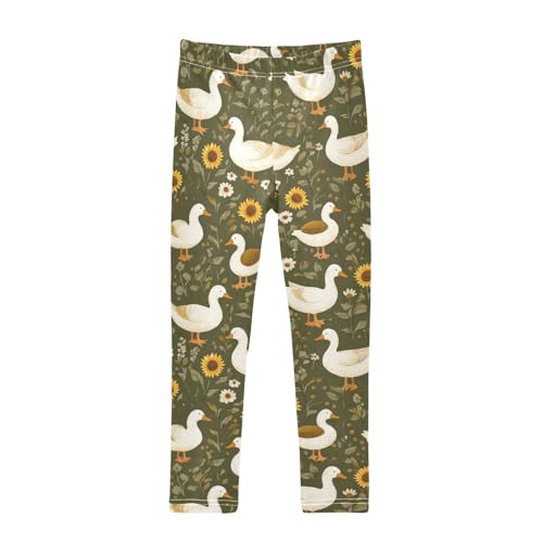White Ducks Girls' Leggings Toddler Doodles Sunflowers Green Kids Yoga Pants Dance Active Tights 4T
