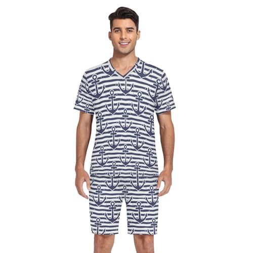 GAIREG Men's Pajama Shorts Set Nautical Anchors Navy Soft Loungewear V Neck Short Sleeve Summer Sleepwear S-XXL, Small4
