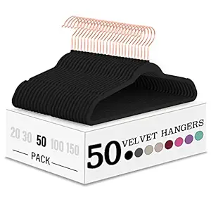 TIMMY Hangers Non-Slip Velvet Hangers - Suit Hangers (50-Pack) Ultra Thin Space Saving Coat Hanger and Heavy Duty Clothes Hangers Hold Up-to 10 Lbs-Blush Pink/Rosegold