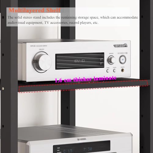 7-poziomowy stojak na multimedia, wytrzymały stojak audio na płyty CD, płyty winylowe, gramofony i konsole do gier, stylowe centrum rozrywki (czerwony)