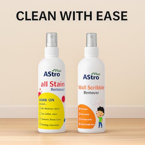 Image of Astro Plus+ 100ml Cloth Stain Remover and 100ml Wall Scribble Remover Spray | Multi-Surface Use Suitable for All Fabrics | Toxin-free Easy to Carry | Eco-friendl Clean All Color | Easy Spray & Wipe