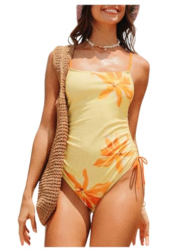 Milumia Women's Floral One Piece Swimsuit Drawstring Side Spaghetti Strap Bathing Suit
