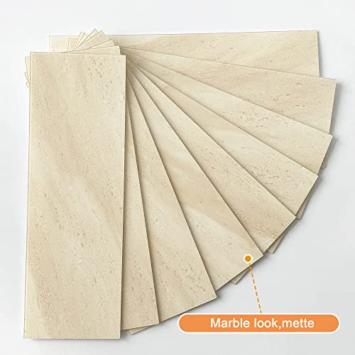 Vaovi Peel And Stick Backsplash Kitchen Tiles,Bathroom Wall Stickers Marble Tile Backsplash Individual Subway Tiles 3.9"X11.8"-16Tiles Beige #TOP1
