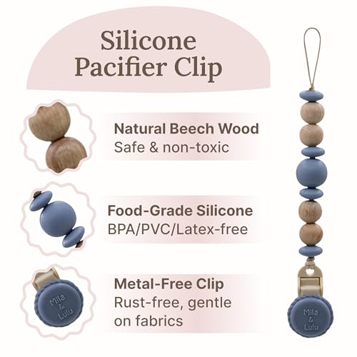 Image of Silicone Pacifier Clip - Metal-Free, Rust-Free, 100% Food-Grade Silicone and Natural Beech Wood, Secure Pacifier Holder - Ocean - Mila & Lulu