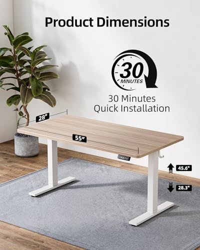 Image of TIQLAB 55 * 28 Inches Standing Desk, Adjustable Height Stand up Desk,Sit Stand Home Office Table with Splice Board, Light Walnut