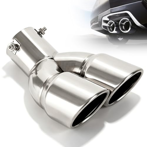 Embout Echappement Double Sortie, Tuyau D'Échappement De Voiture, 63mm Tuyau D'Échappement À Double Embout D'Échappement De Voiture, Acier Inoxydable Tuyau...