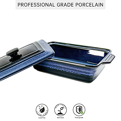 Unicasa Casserole Baking Dish With Lid - Ceramic Blue Lasagna Pan 3.2 Quart, Large Covered Bakeware Set 9X13 For Cooking, Stoneware Bakers Microwave Oven Safe - Reactive Glaze Blue #TOP3
