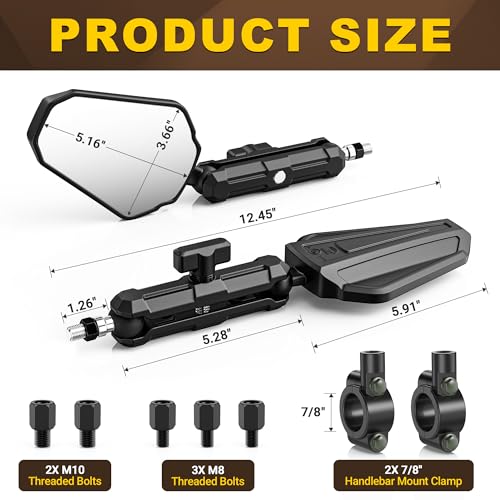 Image of BUMBEE Upgraded Adventure Motorcycle Mirrors 360 Degrees Adjustable, Foldable Convex Side Rearview Mirrors No Vibration & Wobble With M8 M10 Screws and 7 /8 inch Handlebar Mount for ATV Scooter Dirt Bike