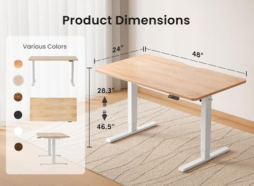 BANTI 48 × 24 Inches Standing Desk, Ergonomic, Electric Height Adjustable, Sit and Stand Up, Computer Office Desk with Splice Board, White Frame/Maple Top - Image 3