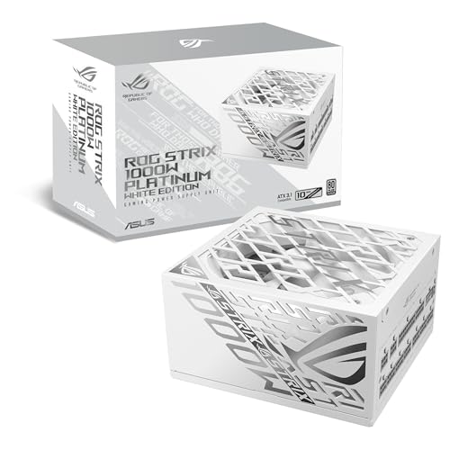 ASUS ROG Strix 1000W Platinum White Edition, Fuente de alimentación ATX Modular, 80 Plus Platinum, ATX 3.1, PCIE 5.1, Conector 12V-2x6, MOSFET GAN, estabilizador de Voltaje 'GPU-First'