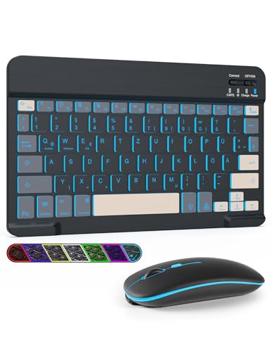 LAMA Kabellose Bluetooth Tastatur & Maus, wiederaufladbare Universal Tablet Tastatur, kompatible mit iPad/Tablet/iOS/Android/Windows/Laptop/Computer,Deutsches QWERTZ-Layout, Schwarz&Grau Beleuchtet LAMA Kabellose Bluetooth Tastatur & Maus, wiederaufladbare Universal Tablet Tastatur, kompatible mit iPad/Tablet/iOS/Android/Windows/Laptop/Computer,Deutsches QWERTZ-Layout, Schwarz&Grau Beleuchtet