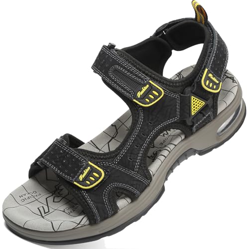 Lvptsh Sandali Sportivi Uomo Cuoio Estivi Trekking Sandali da Mare All'aperto Spiaggia Pescatore Antiscivolo,Nero3,EU47