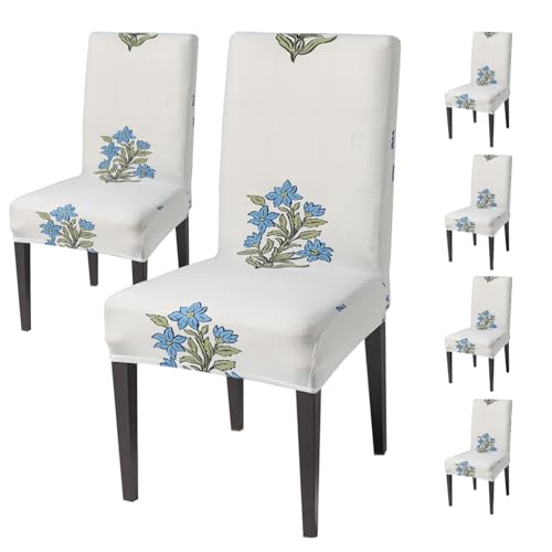 Image of House of Quirk Elastic Chair Cover Stretch Removable Washable Short Dining Chair Cover Protector Seat Slipcover (Pack of 6, Beige Wildflower)