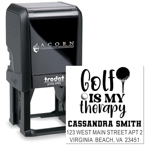Image of Golf Therapy Self Inking Rubber Stamp - Square Stamp for Envelopes | Choice of 11 ink colors. Golf Club Stamp. Professional Self Inking Stamp. Ink travels with the stamp. Press and print.