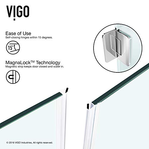 Vigo Vg6062Chcl36 34.13" -34.13" W -73.38" H Frameless Hinged Neo-Angle Shower Enclosure With Clear 0.38" Tempered Glass And Stainless Steel Hardware In Chrome Finish With Reversible Handle​ #TOP6