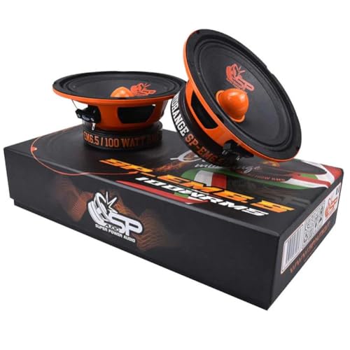 Kit Set para SP Audio SP-EM6.5 2 Altavoces midrange de 16,5 cm 165 mm 6,5' de diámetro, 100 vatios rms 200 vatios máx, impedancia 4 ohmios, sensibilidad 95 db spl, para Coche, por par
