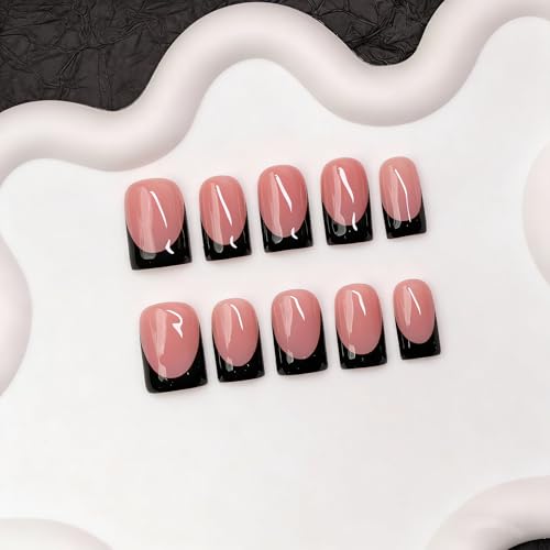 Handmade Press on Nails Black French Tip