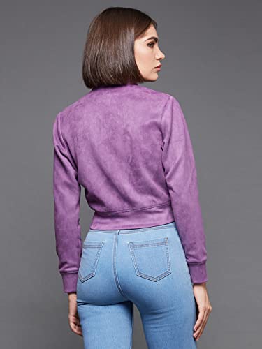 Image of Miss Chase Women's Off White V-Neck Full Sleeves Bomber Cropped Jacket