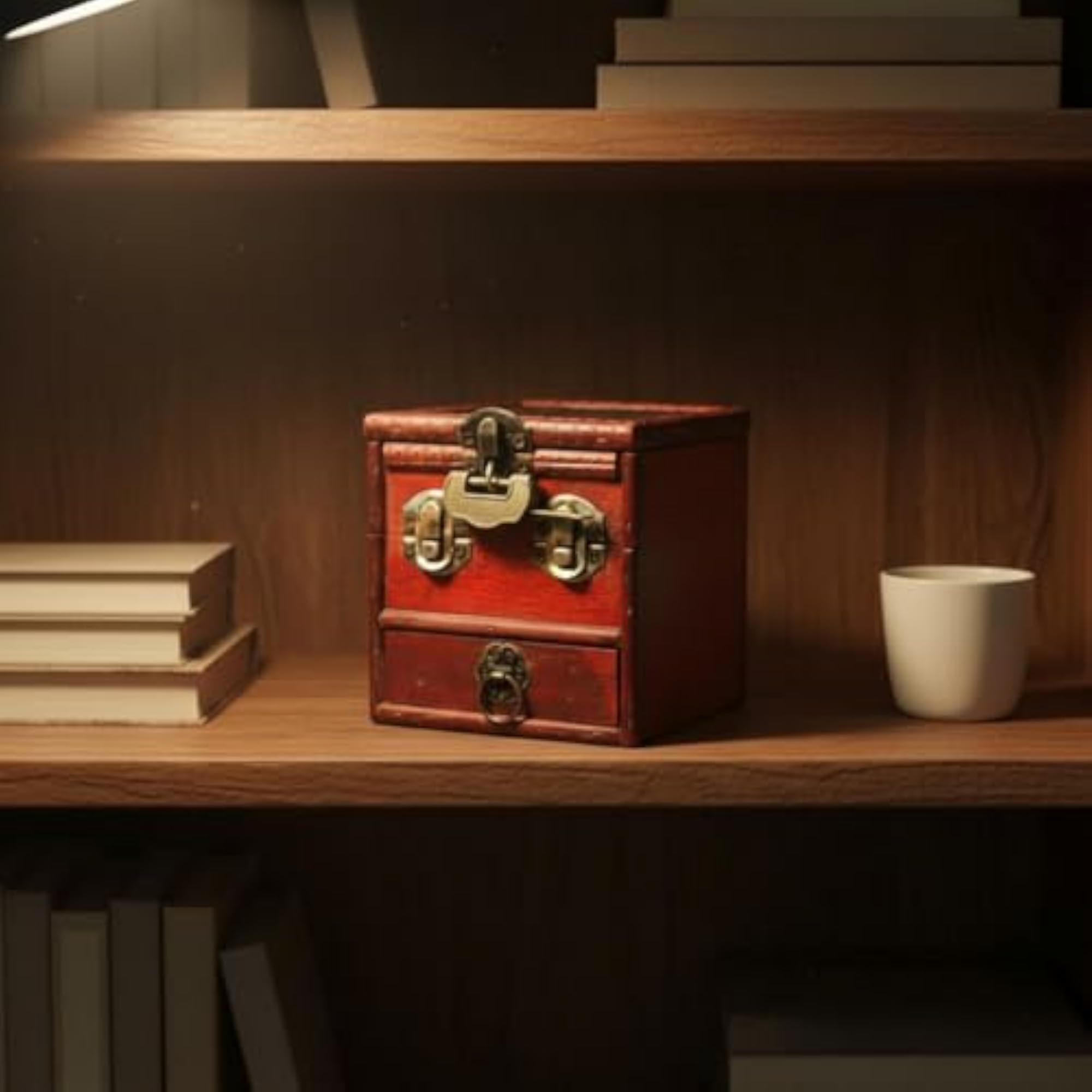 Vintage Wood Jewelry Box with Aged Brass Latch