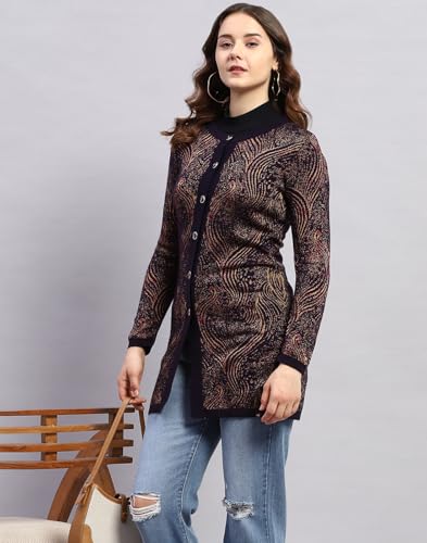 Image of Monte Carlo Womens Self Design Round Neck Full Sleeve Cardigan (1243652RN)