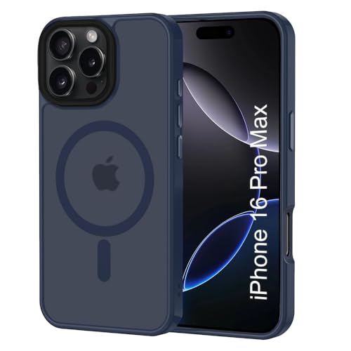 Image of iPhone 16 pro Max Magsafe Hard Back Case | Matte Design & 360 Protection | Military-Grade Apple iPhone 16 pro Max Cover | Strong Magnet Back - Blue