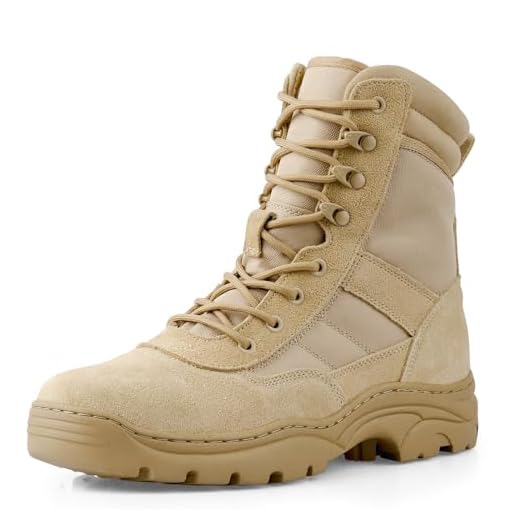 LUDEY Botas de combate táticas militares masculinas com zíper lateral para trabalho policial do exército antiderrapante para serviço de segurança no deserto, Arena, 41