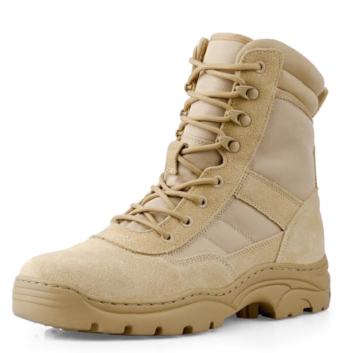 LUDEY Botas Militares Tácticas de Seguridad para Hombre con Cremallera Lateral Cómodas Botas Policía y Combate Diseño de Desierto Arena 41EU