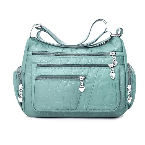 Bolsas transversais femininas casuais e bolsas de ombro bolsa de nylon leve à prova d'água bolsa carteiro anti-roubo, Verde 3, 11 x 8.6 x 4.3 in