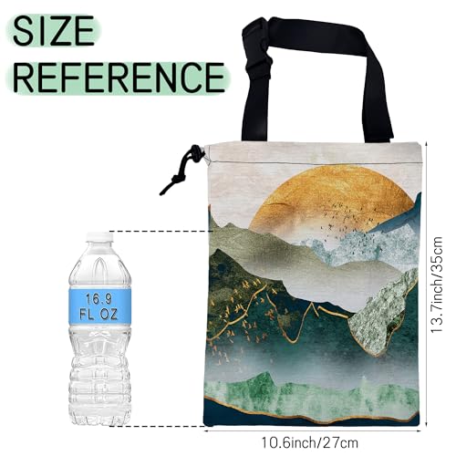 Image of Green Mountains Car Garbage Bag,Golden Sunset Waterproof Small Car Trash Bag Hanging Back of Seat,Drawstring Hanging Car Trash Bag with Adjustable Buckle for Car Accessories