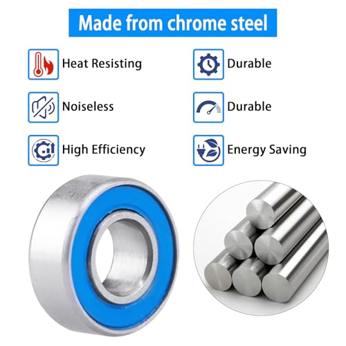 Image of 10pcs MR115-2RS Ball Bearings - Miniature Deep Groove Ball Bearing Double Blue Rubber Sealed Chrome Steel for RC Cars /Planes /Drone /Robotics and Small Electric Motors(5x11x4mm)