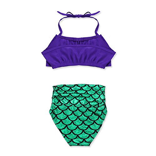 Kaerm Little Big Girls Halter Mermaid Tail Scale 2PCS Swimsuit Bikini Crop Top with Bottoms Beachwear4