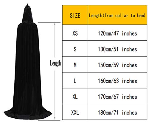 ALIZIWAY Hooded Cloak Full Long Velvet Cape for Halloween Cosplay Costume Cloak Black 07BXXL