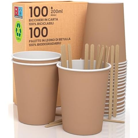 100 Baciato Caffè Biodegradable Paper Cups Cover