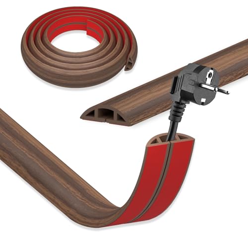 DIKARIYA Canaleta para cables con aspecto de madera autoadhesiva, 3 cm x 3 m, mini canaleta roja flexible para cables de suelo, puente de cable para exterior, cubierta flexible para cables, bandeja de