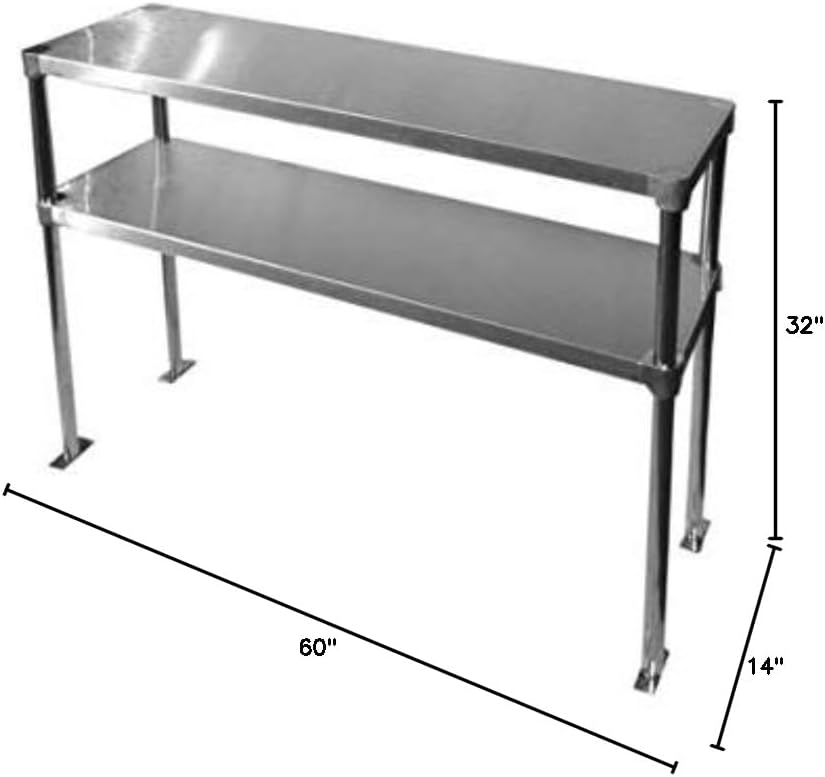 Stainless Steel Double Deck Overshelf(14" Width x 60" Length x 32" Height)